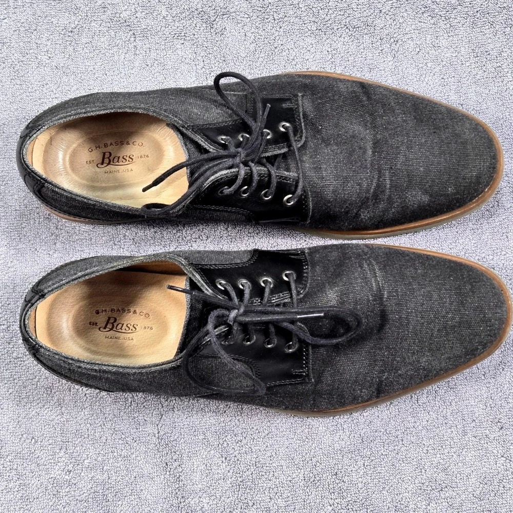 G.H. Bass & Co Men's Size 10M Black Canvas Leather Oxford Shoes Dress Casual